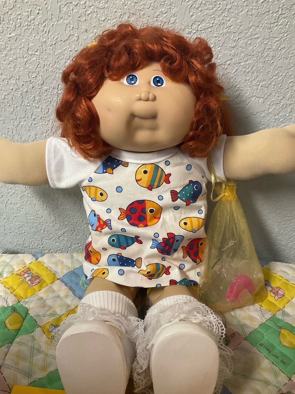 RARE VTG Cabbage Patch Kid Girl Red Cornsilk Pony Blue Eyes Head Mold #14 1986